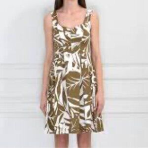 Sisley Brown & White Leaf Print Sleeveless Cotton Blend Fit & Flare Dress